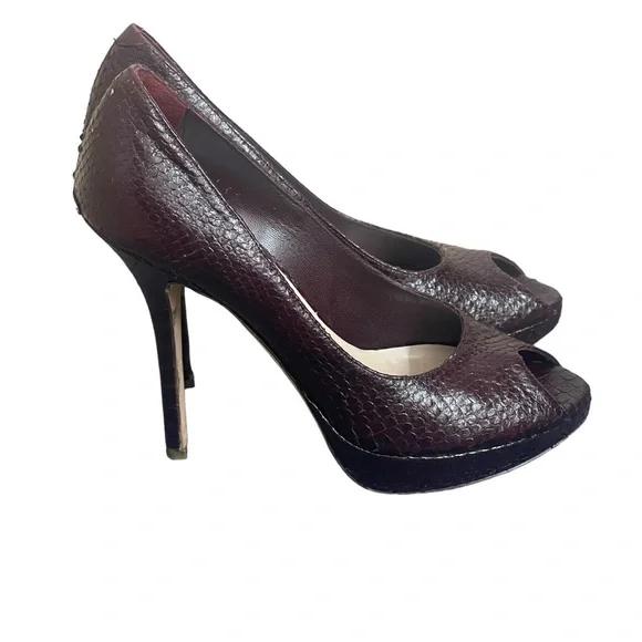 Christian Dior Python Leather Peep Toe Pumps Heels Burgundy Wine size 351/2 (5.5 - Picture 4 of 15